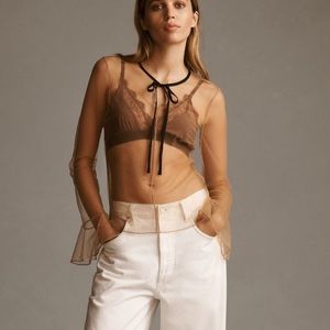 Anthropology Sunday in Brooklyn Long-Sleeve Tie-Neck Mesh Top
